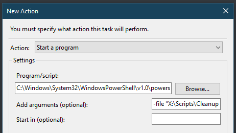 Scheduled Task Action UI