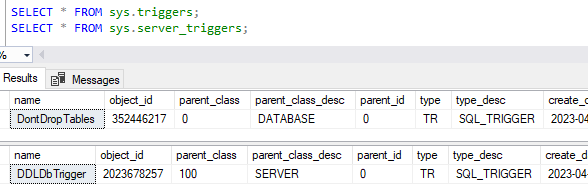 Trigger details retrieved from SQL Server DMV