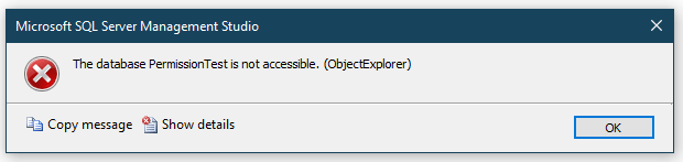 Error shown when access to the database is not available