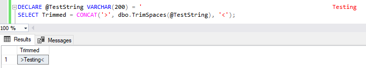 Trimming works even for a very long string due to query hint