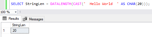 Using DATALENGTH function on fixed length string returning total number of characters