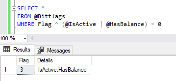Result of an exact search for an Active account with Balance using XOR operator