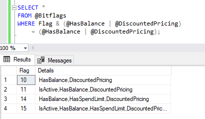 Result of a partial search for the Balance and Discounted flags