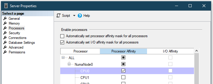 Setting processor affinity for a single CPU core in Management Studio