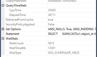Original query results running against smaller workload