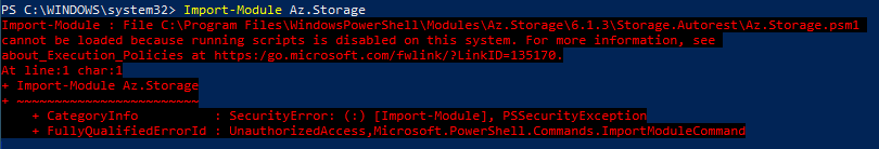 Error showing the module cannot be imported due to current execution policy restrictions
