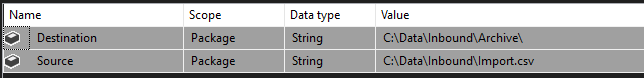 Variables set with values to support a Move File operation