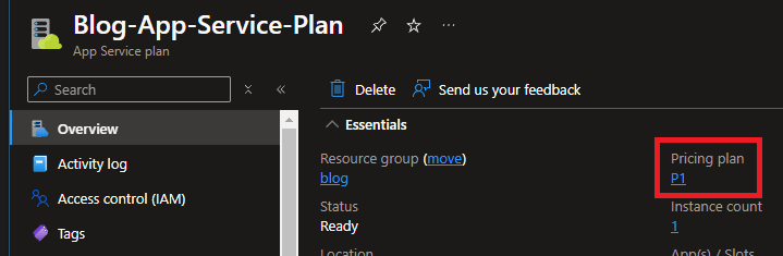 App Service Plan which is using a Premium model