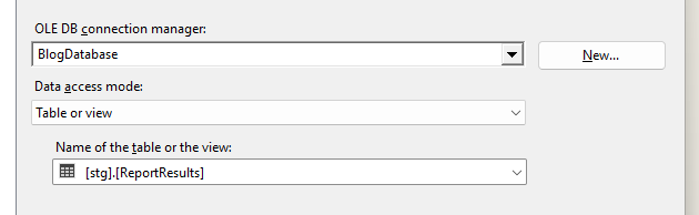 Data source configured to use the staging table directly instead of a stored procedure