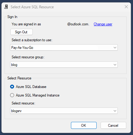Selection of Azure resources within Management Studio Linked Server configuration