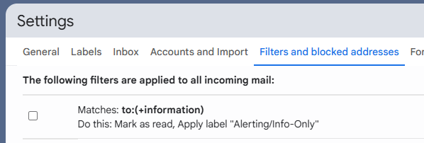 Gmail filter configuration for an email tag