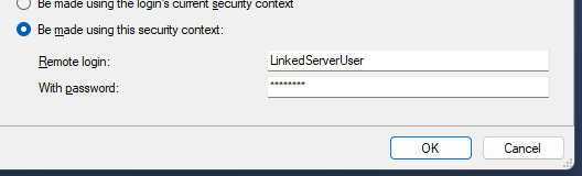 Regular account details entered as linked server credentials