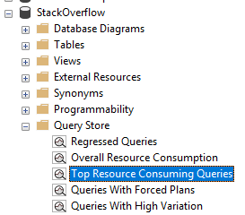 Location of the Query Store reporting inside the database