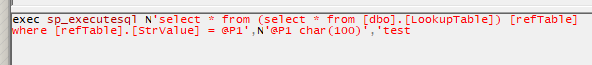 SQL trace showing a partial match lookup where the lookup value is specified