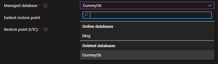 Showing the option to restore a previously deleted database