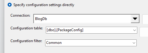 Package configuration settings for a Common configuration
