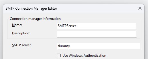 Initial connection configuration showing a dummy value
