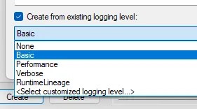 Dropdown showing existing logging levels which can be selected as the basis for custom levels