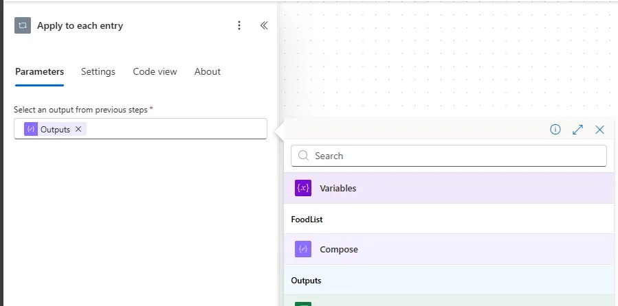 Loop configuration to iterate over the array of items which were created previously