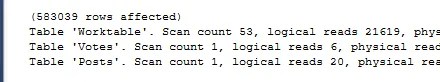 Statistics of a query which has used the Many to Many plan and resulted in significant IO on a worktable