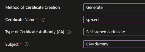 Properties when creating a certificate within a key vault