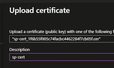 Properties available when uploading a certificate against an app registration