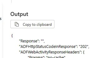 Output in the pipeline showing the Logic App immediately returning a status 202 response