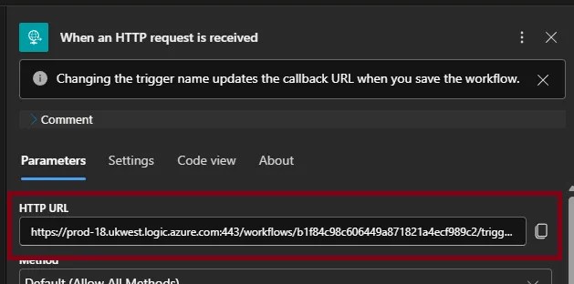 Highlighting the URL generated by the HTTP Request trigger