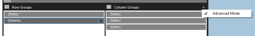 Grouping pane showing static groups with Advanced Mode enabled