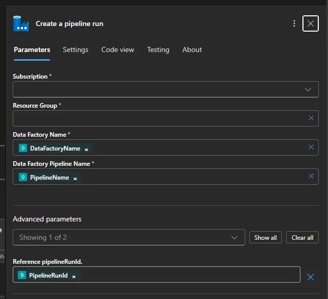 Configuration for the Create Pipeline task to rerun based on previous configuration