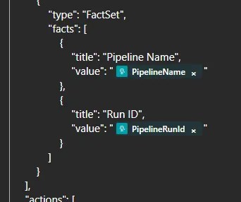 Variable populated with the Adaptive Card having values replaced by trigger properties
