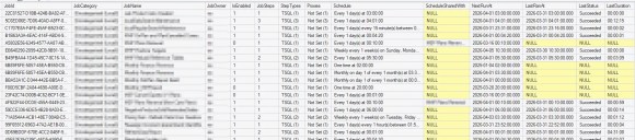 Results showing jobs, schedules, and execution statistics