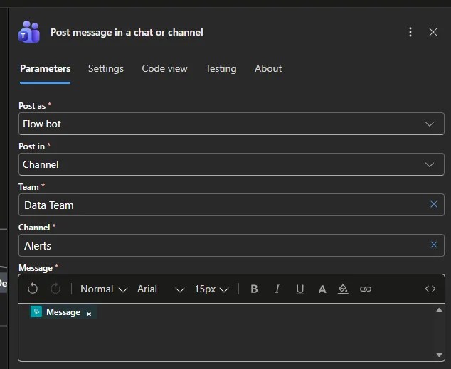 Configuration for posting a message with the content taken from the payload