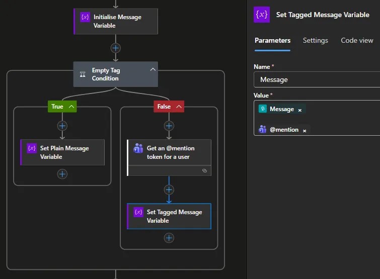 Setting for creation of a message variable containing both the payload message plus the tag