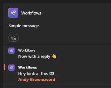 Sample tagged message in Teams as sent from the app