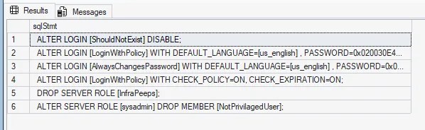Example of output from the sync command to the Results tab